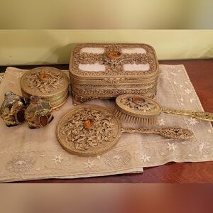 Mid-Century Ormolu-Style Italian Vanity Set 6 Pieces